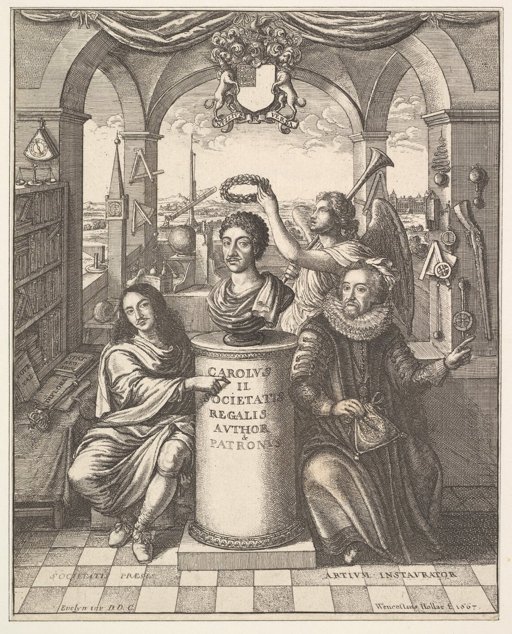 The Royal Society, frontispice til Thomas Sprat, The History of the Royal Society of London..., 1667. af Wenceslaus Hollar