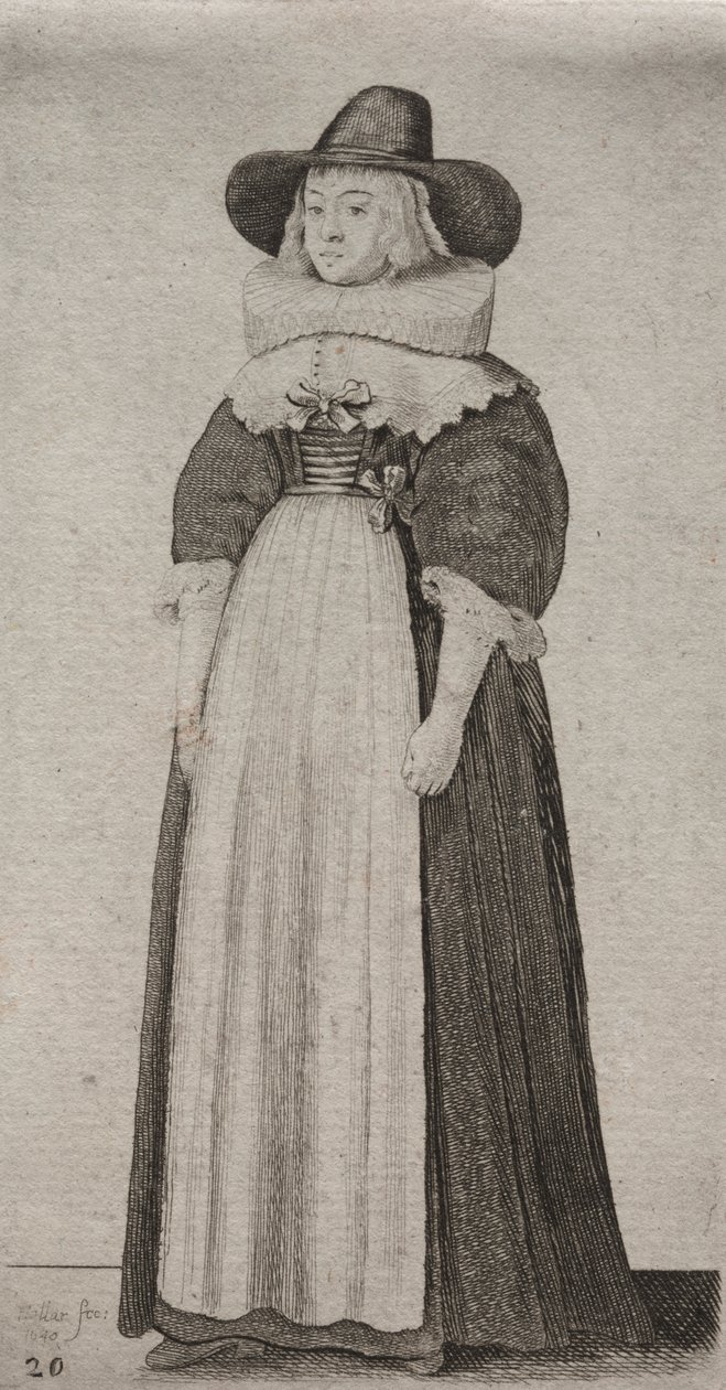 Engelske kvinders adskillige vaner, fra adelen til landskvinder, som de er i disse tider: Kvinden med en mandlig hat og båndet bodice af Wenceslaus Hollar