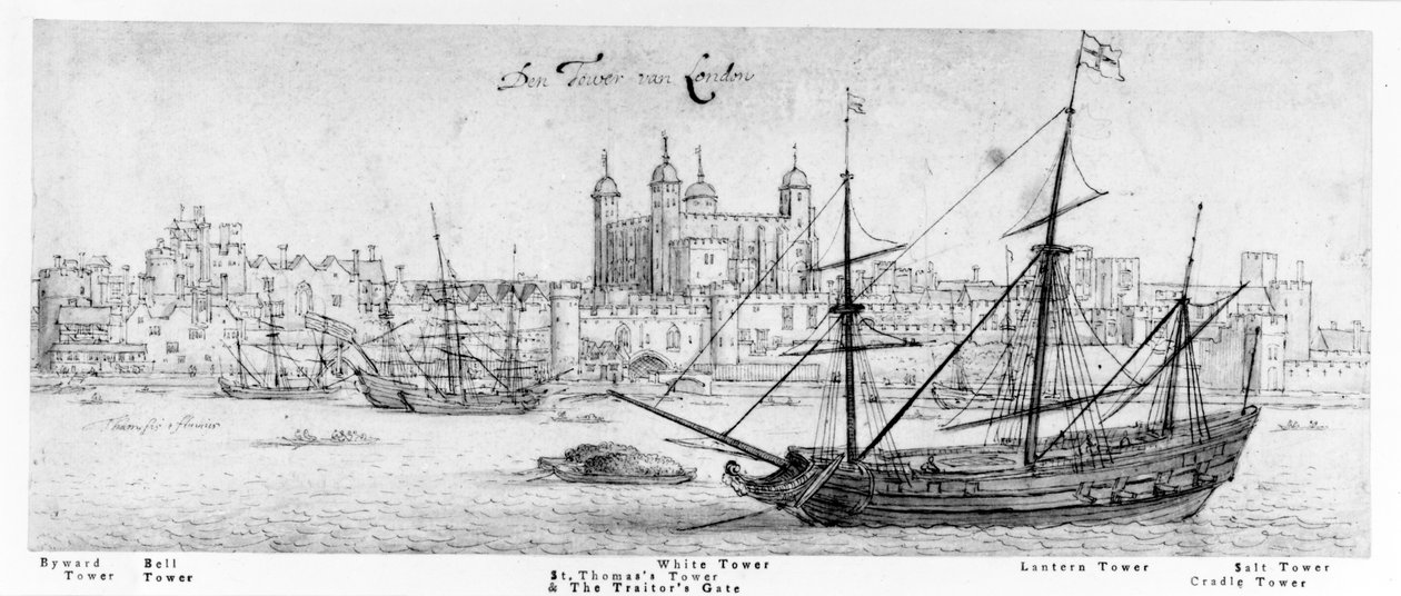 The Tower of London, ca. 1637-41 (pen og blæk, grafit og wc på papir) af Wenceslaus Hollar
