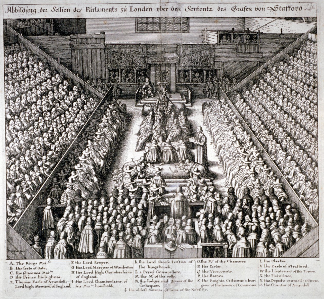 Retssagen mod Thomas Wentworth, jarl af Strafford, Westminster Hall, London, 1641. af Wenceslaus Hollar