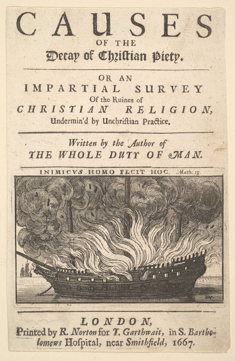 Titelside: Årsagerne til den kristne fromheds forfald, 1667. af Wenceslaus Hollar