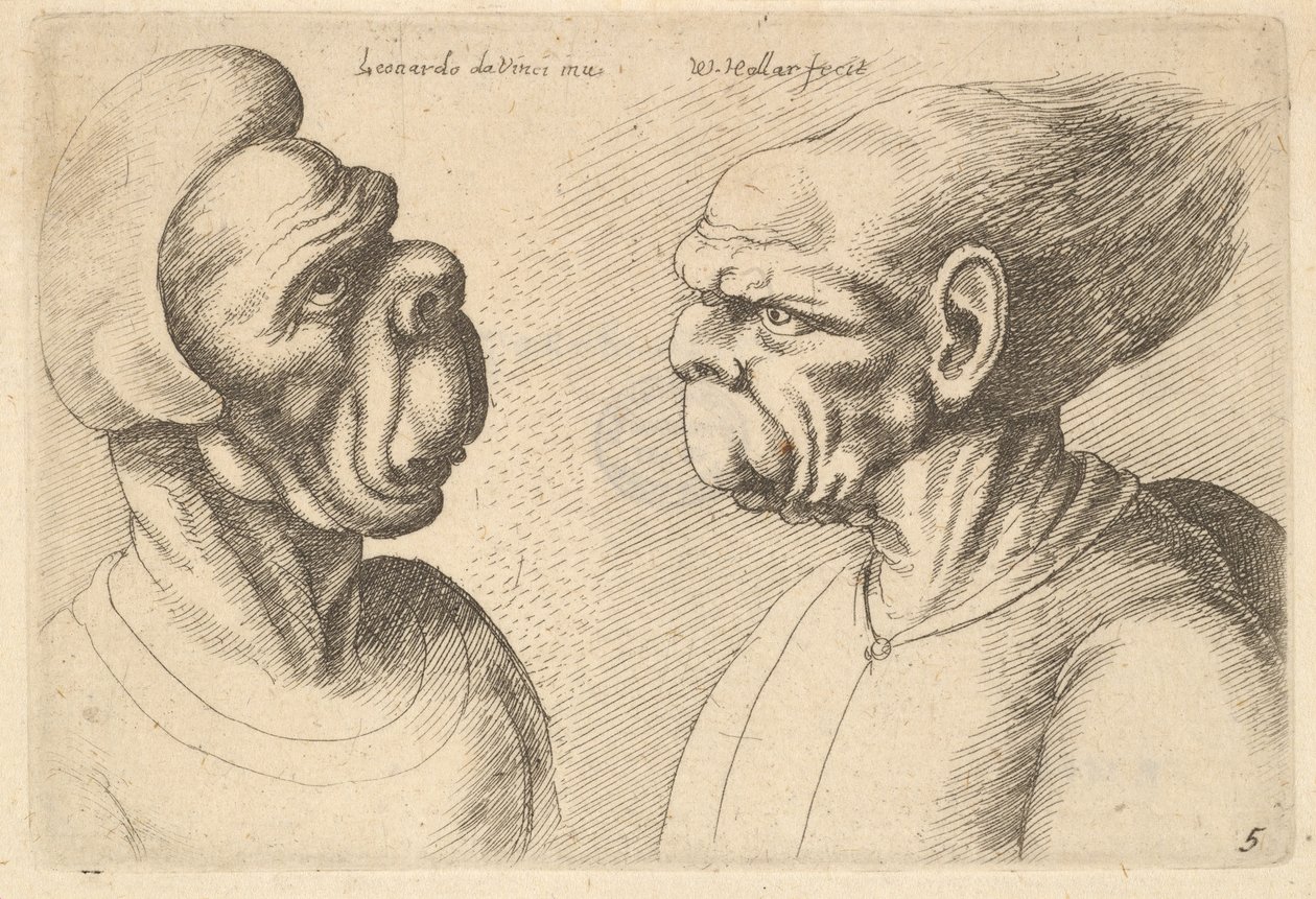 To deforme hoveder vendt indad, 1625-77. af Wenceslaus Hollar