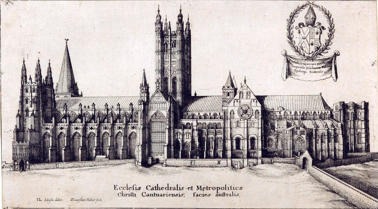 Udsigt over Canterbury Cathedral fra syd, ca. 1638-66 af Wenceslaus Hollar