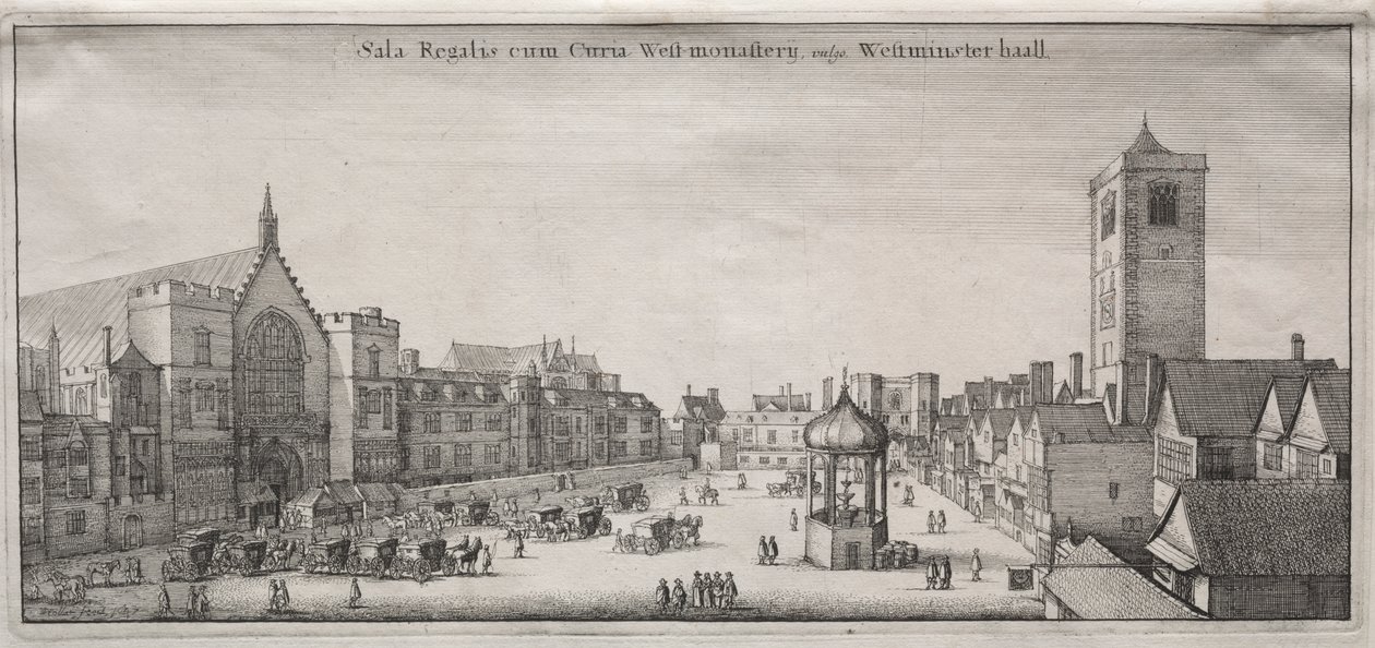 Udsigt over London: New Palace Yard med Westminster Hall og Clock House af Wenceslaus Hollar