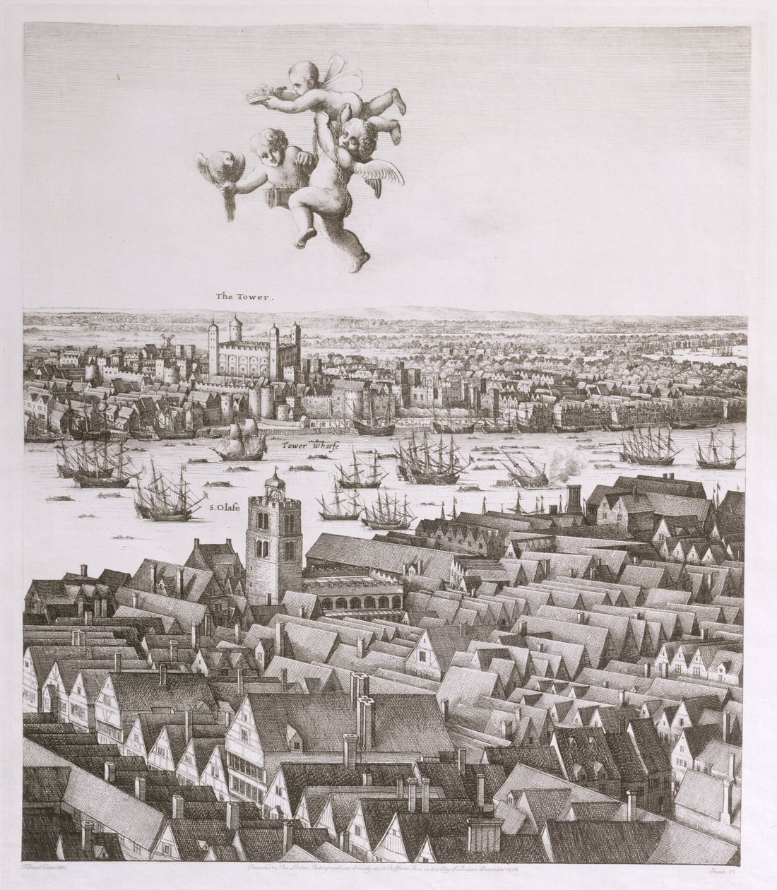 View of London, udgivet 1647 (faksimilekopi) (detaljer) af Wenceslaus Hollar