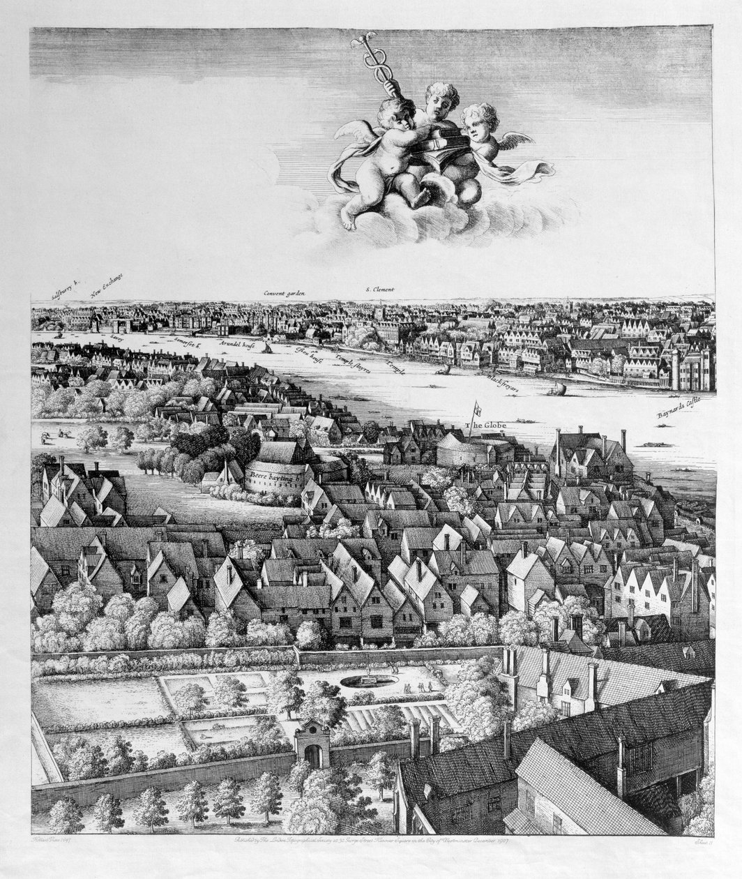 Udsigt over London, udgivet 1647 (faksimilekopi) (detalje) af Wenceslaus Hollar