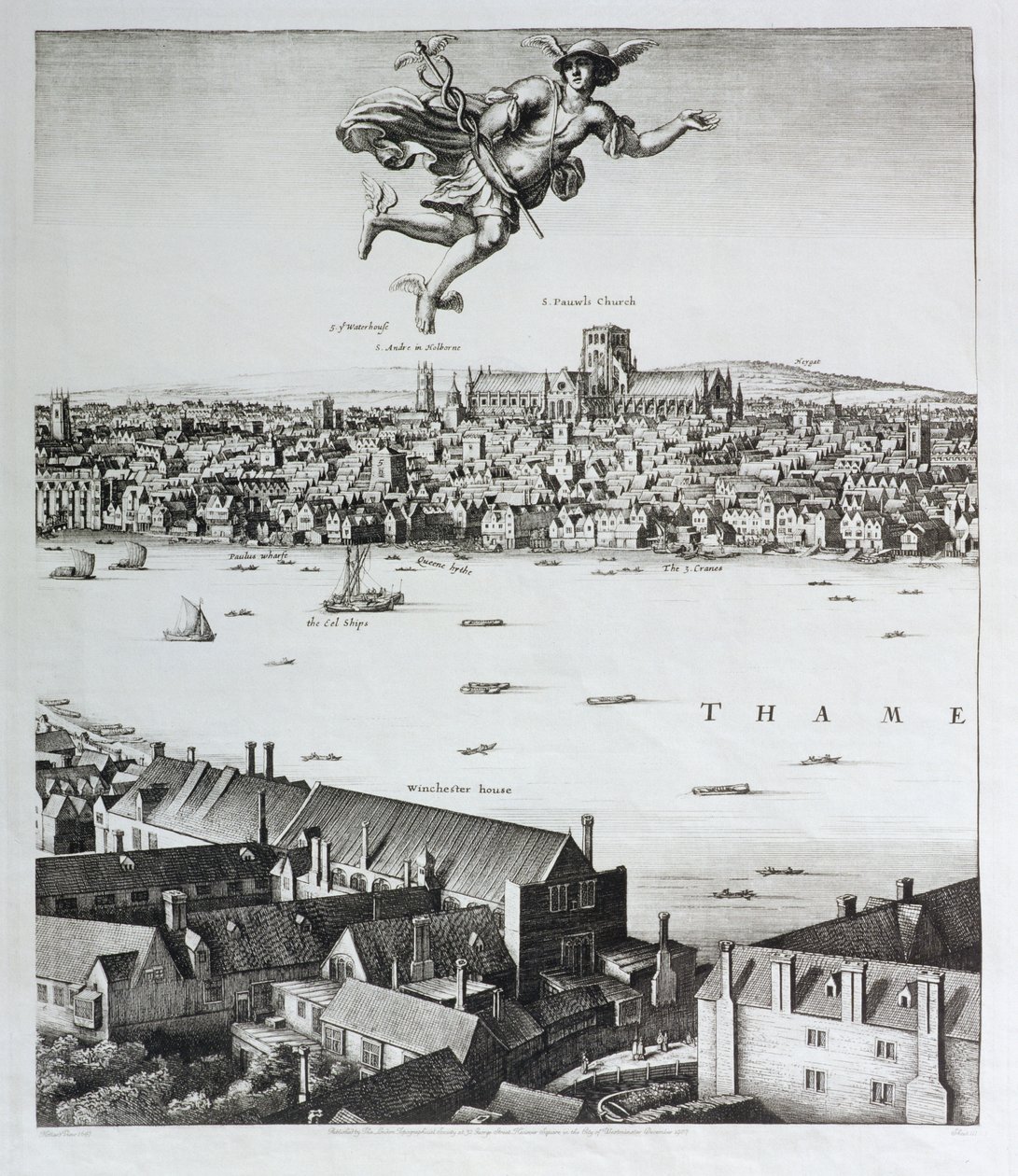 View of London, udgivet 1647 (faksimilekopi) (detaljer) af Wenceslaus Hollar