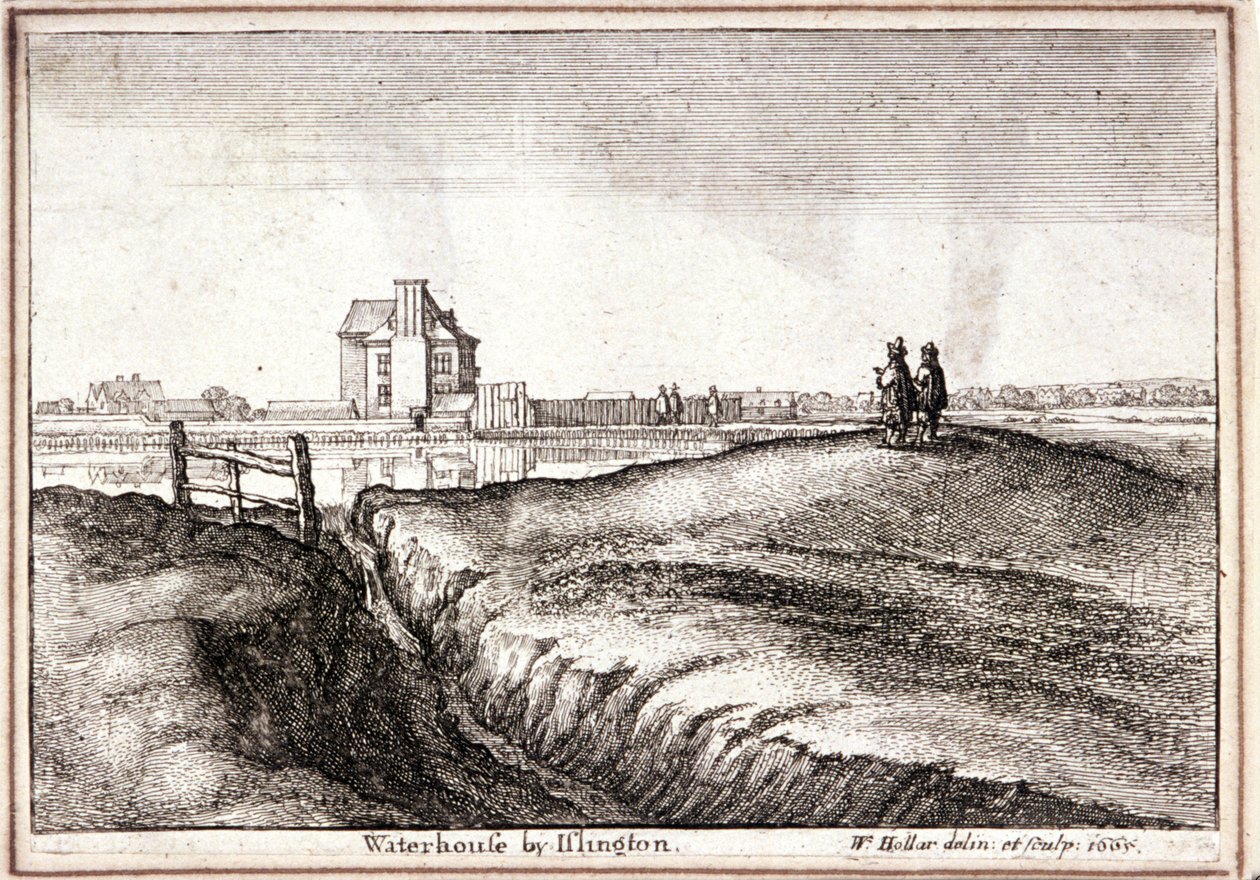 Udsigt over området omkring New River Head, Finsbury, London, 1665 af Wenceslaus Hollar