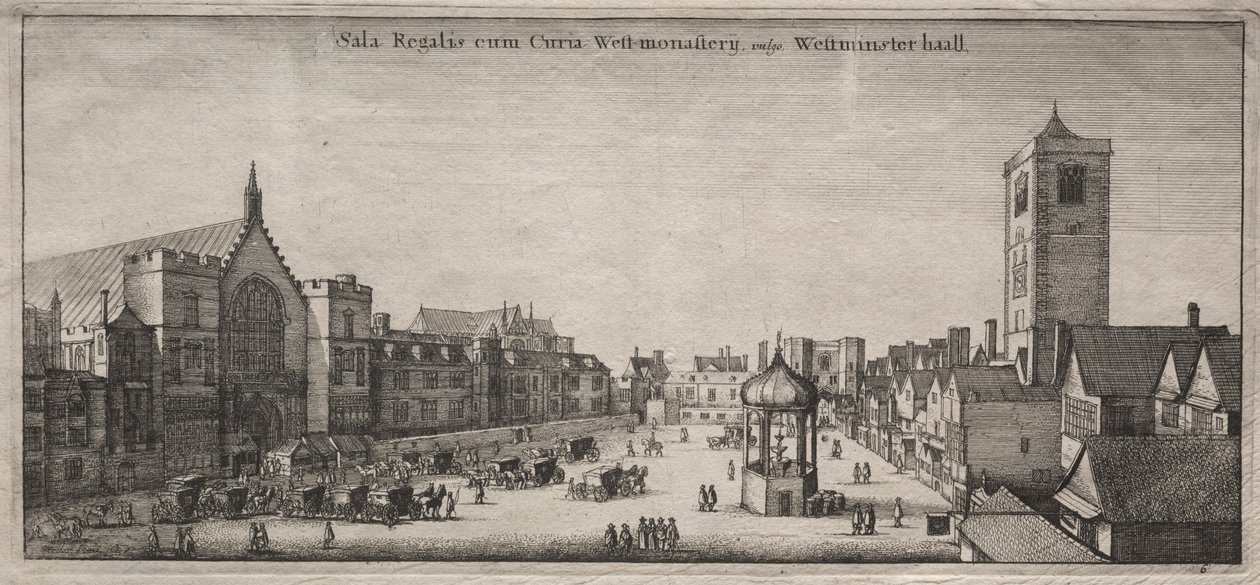 Udsigt over London: New Palace Yard med Westminster Hall og Clock House af Wenceslaus Hollar