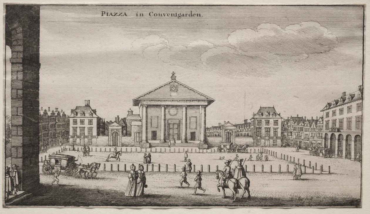 Udsigt over London: Piazzaen i Covent Garden. af Wenceslaus Hollar