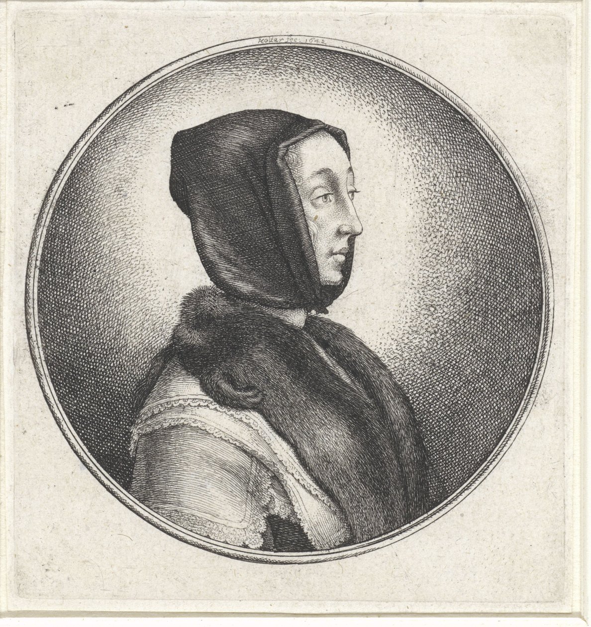 Kvinde med sort tørklæde og pels stjal Medaljoner med kvindebuster (serietitel) af Wenceslaus Hollar