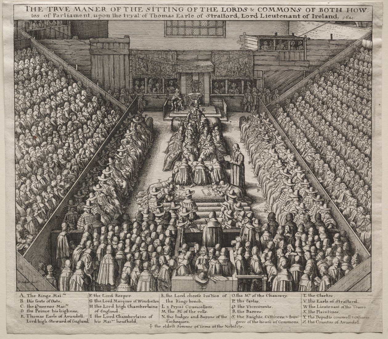 Westminster Hall, Interior, med The Trial of the Earl of Strafford af Wenceslaus Hollar