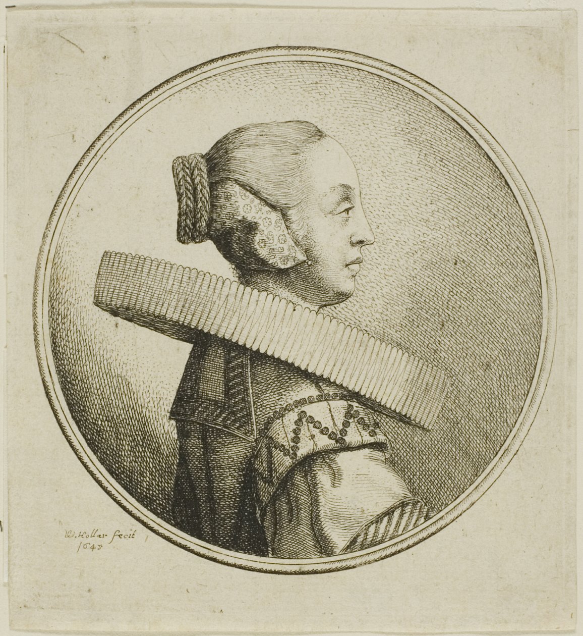 Kvinde med cirkulær blonde Ruff i profil til højre af Wenceslaus Hollar
