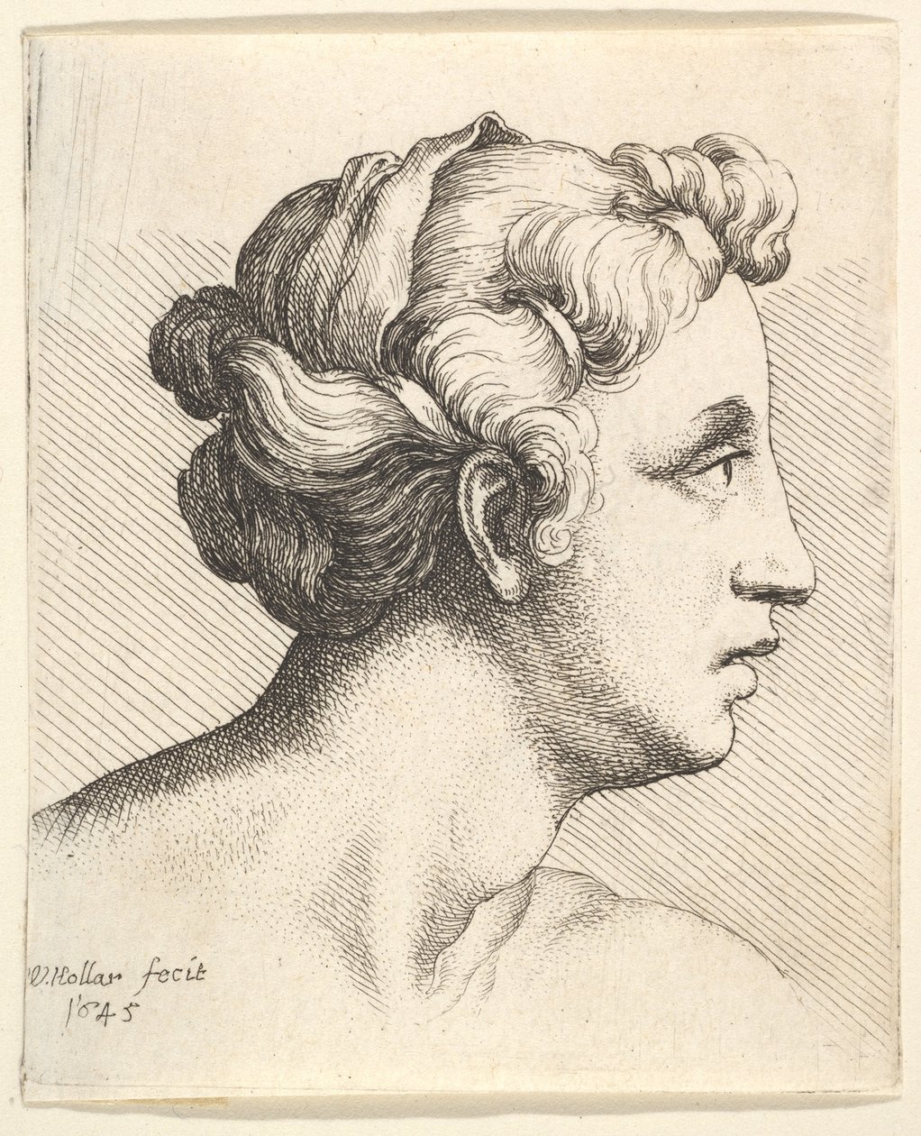 Kvinde med bundet hårlokk i profil til højre, 1645. af Wenceslaus Hollar
