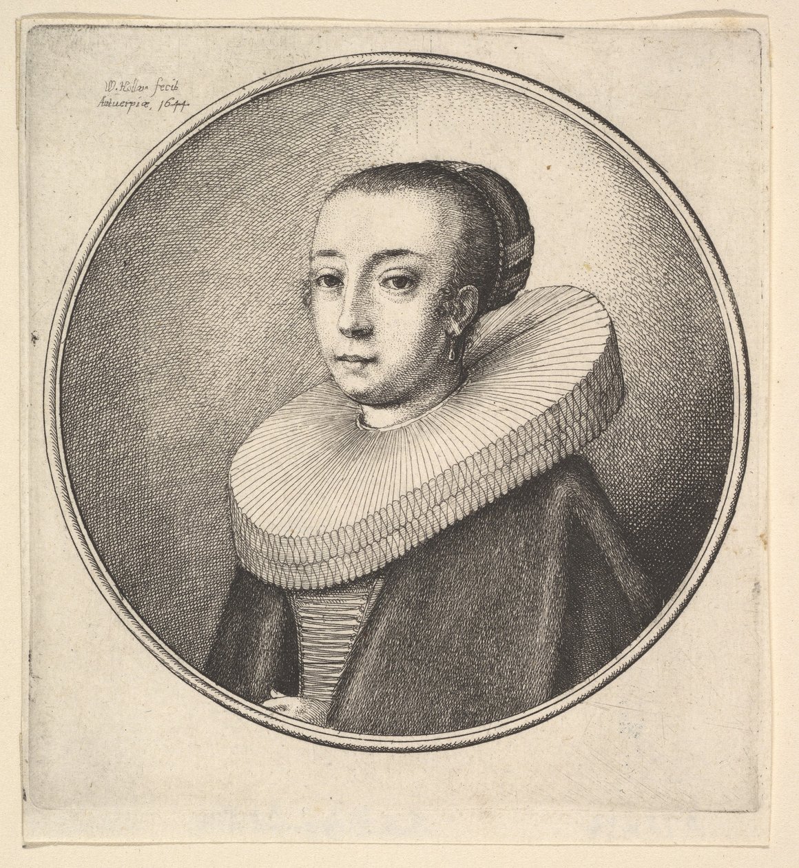 Kvinde med rund knipling, 1644. af Wenceslaus Hollar