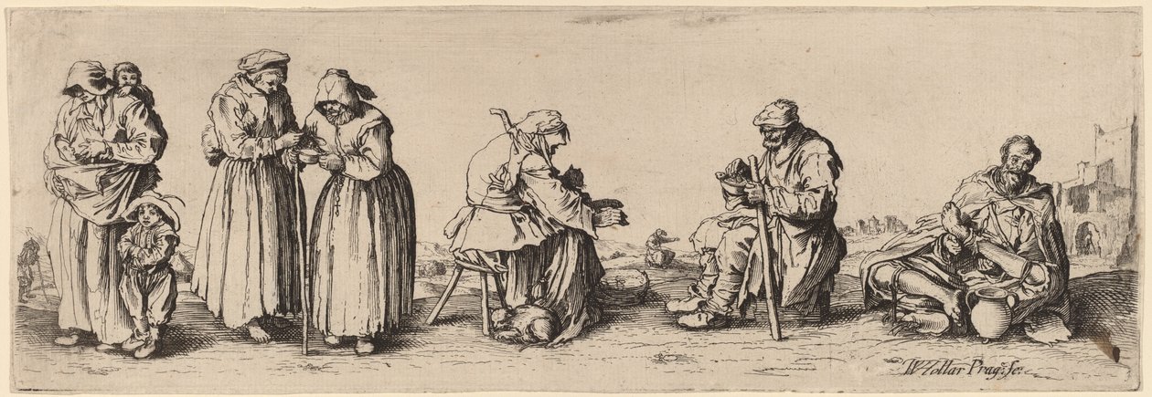 Seks mænd og kvinder tiggere af Wenceslaus Hollar after Jacques Callot