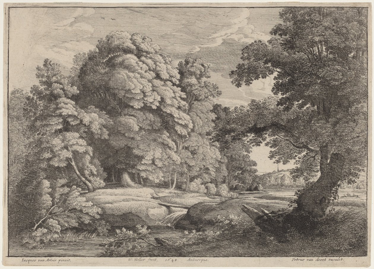 Broen over Vandfaldet af Wenceslaus Hollar after Jacques d