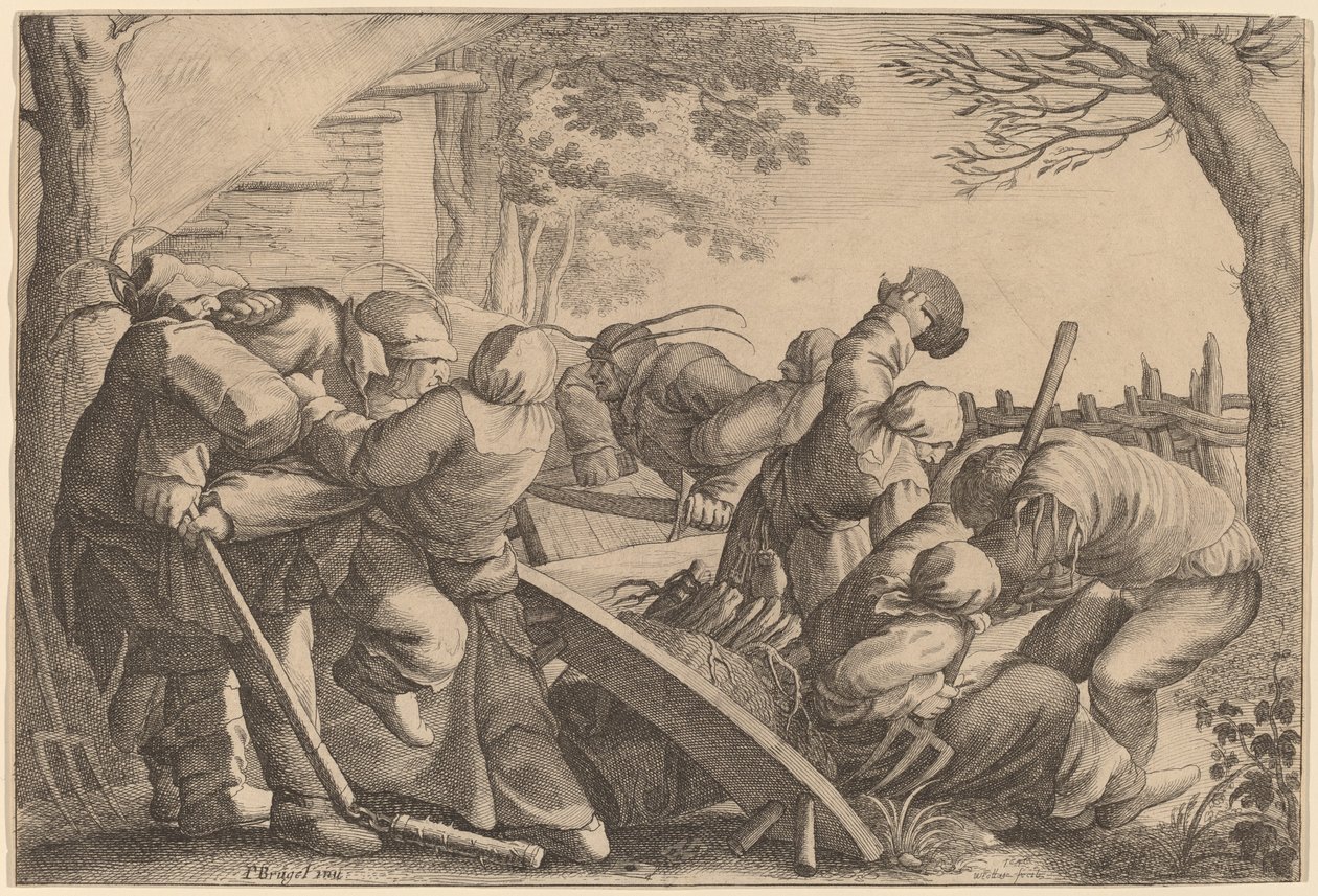 Bondeslagsmål af Wenceslaus Hollar after Pieter Bruegel the Elder