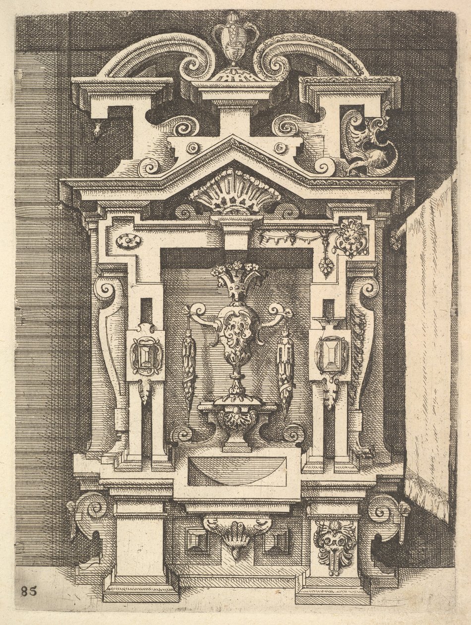 Design for a Lavabo, Plate 85 from Dietterlins Architectura, 1598. dani af Wendel Dietterlin the Elder