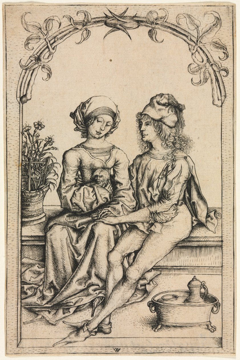 The Lovers (Kotikirjamestarin mukaan), c. 1490 (kaiverrus) af Wenzel or Wenceslaus von (after) Olmutz
