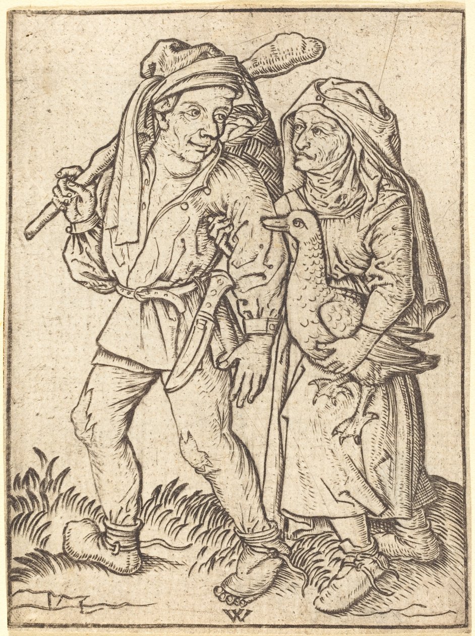 Bonde og Hustru med Gås af Wenzel von Olmutz after Master of the Housebook