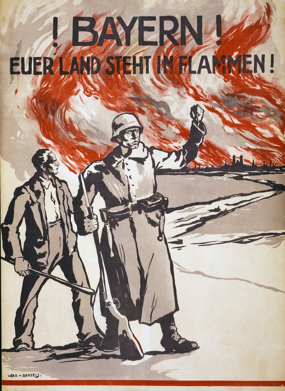 Bayern! Dit land er i brand! Pub. Tyskland, ca.1918 af Wera von Bartels