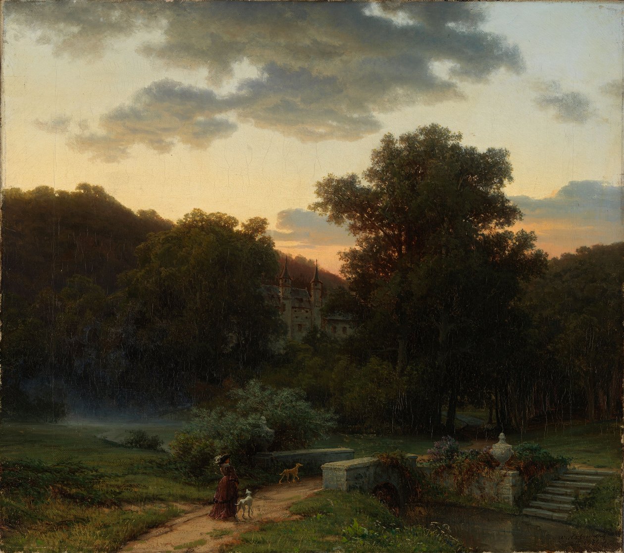 Tysk slotspark ved solnedgang af Werner Holmberg