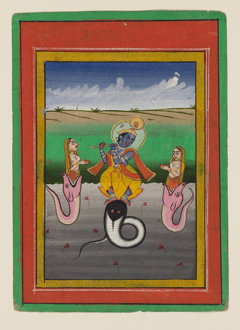 Krishna Kaliyamardaka, slutningen af det 19.-begyndelsen af det 20. århundrede (gouache på papir) af West Indian School