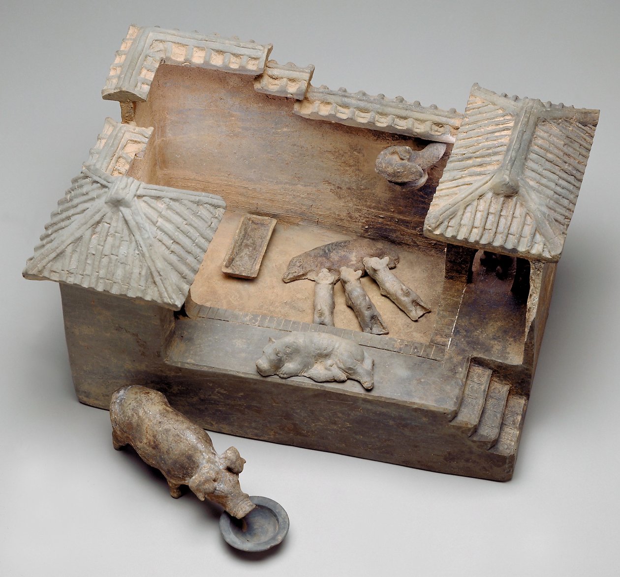 Begravelsesmodel af en grisesti (lertøj) af Western Han Dynasty Chinese School