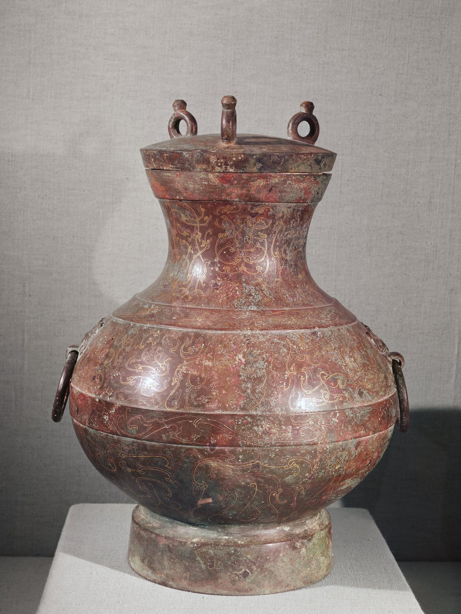 Fartøj fra prins Liu Shangs grav (bronze indlagt med guld og sølv) af Western Han Dynasty Chinese School
