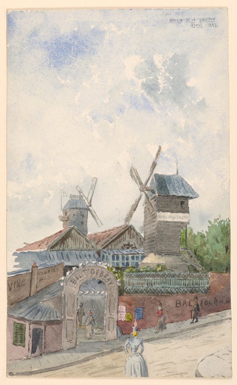 Tegning, Moulin de la Galette, Paris, april 1887 af Whitney Warren Jr.