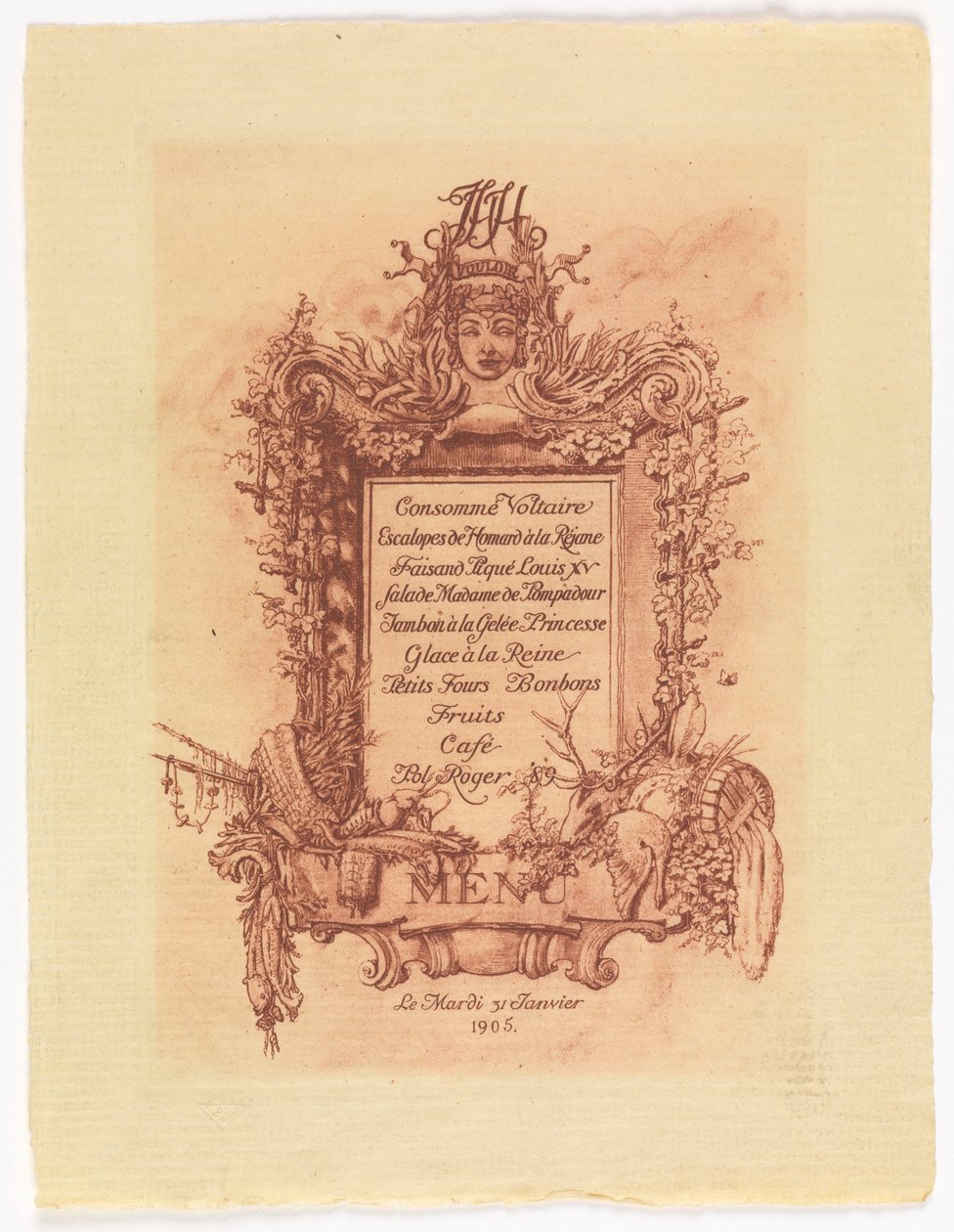 Menu til bal givet af James Hazen Hyde, 31. januar 1905 af Whitney Warren Jr.