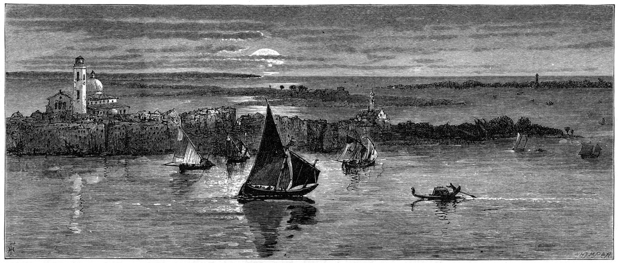 Ser ud til havet fra Venedig, 1800-tallet. af Whymper