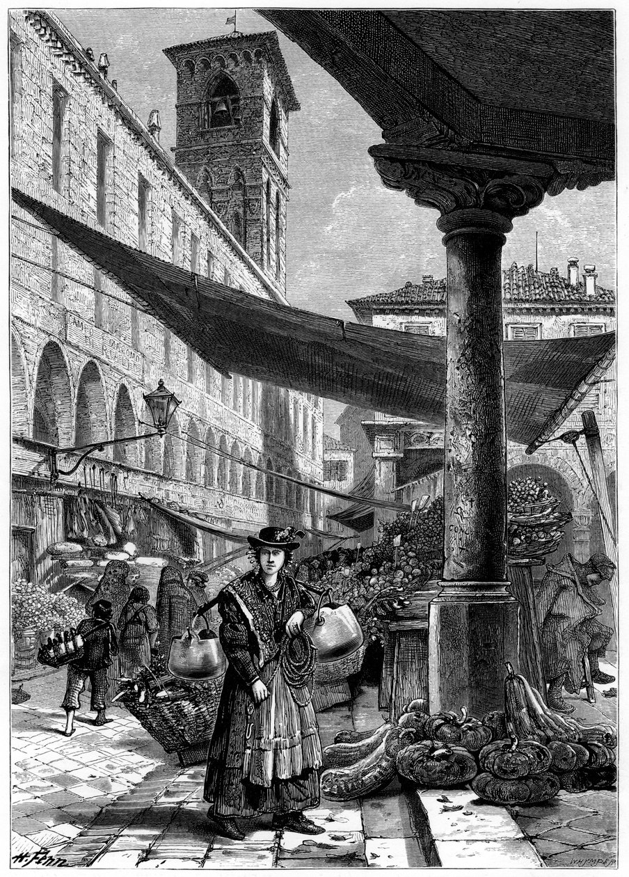 Rialto frugtmarked, Venedig, Italien, 1800-tallet. af Whymper