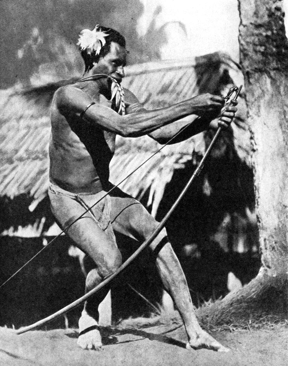 En jæger, der spænder sin bue, 1936. af Wide World Photos