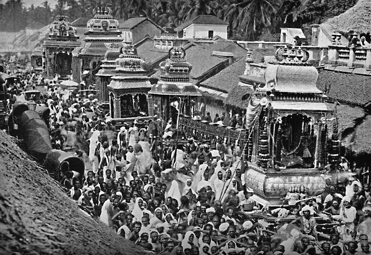 En hinduistisk religiøs procession, Madras, 1902 af Wiele and Klein