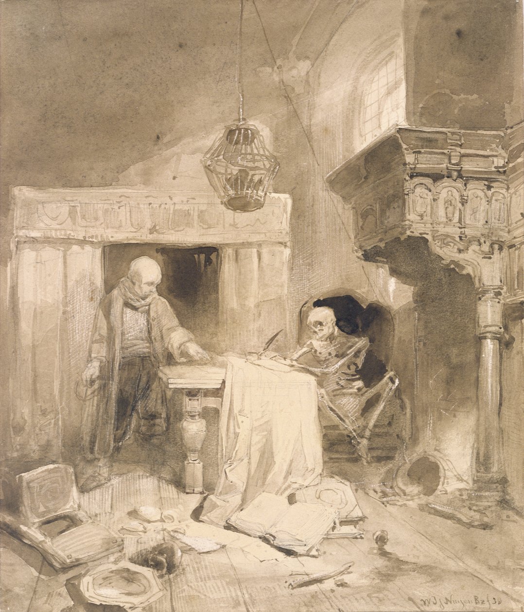 Philemon, 1838 (sepia og vask) af Wijnand Joseph Nuyen