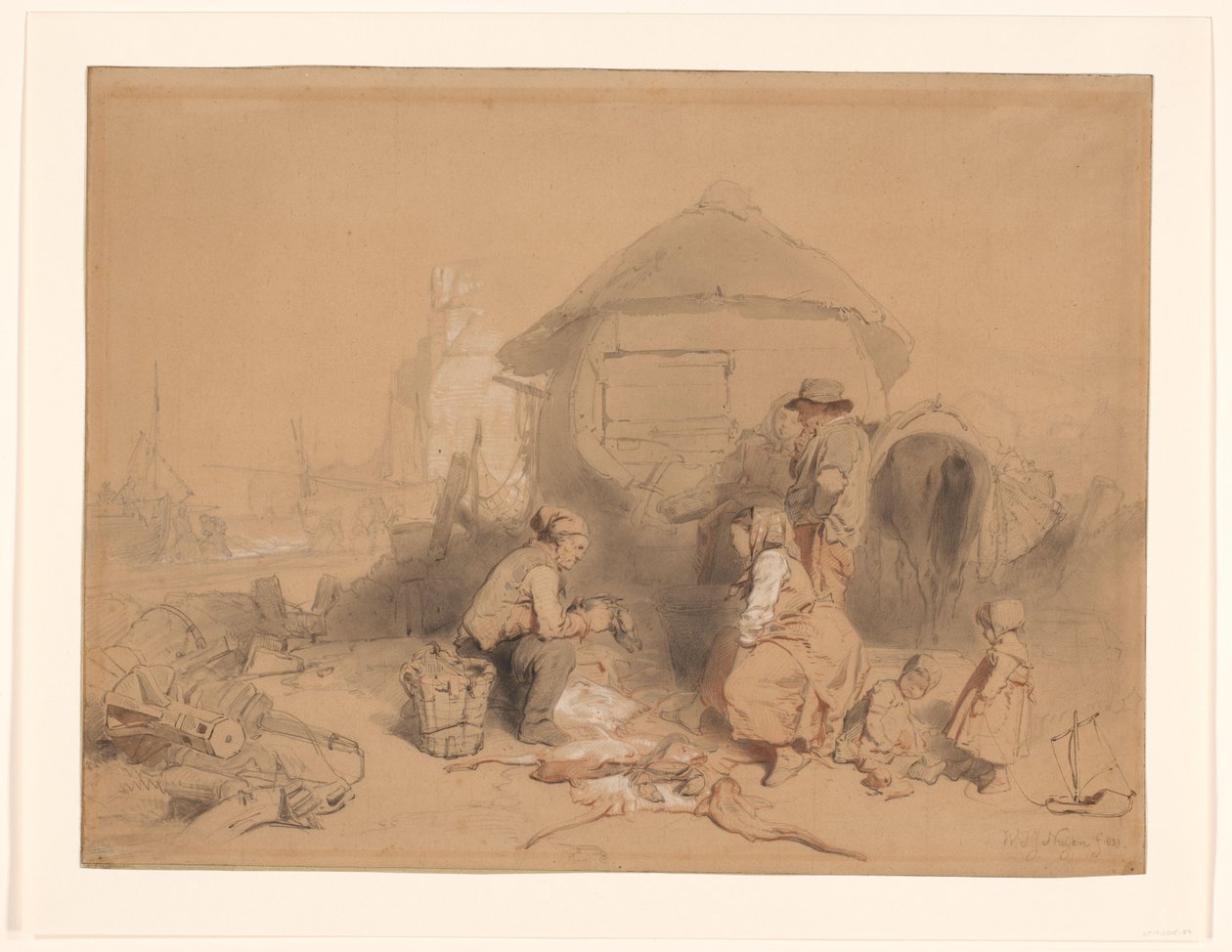 Samtale på stranden ved en ombygget båd af Wijnand Nuijen (signed by artist)