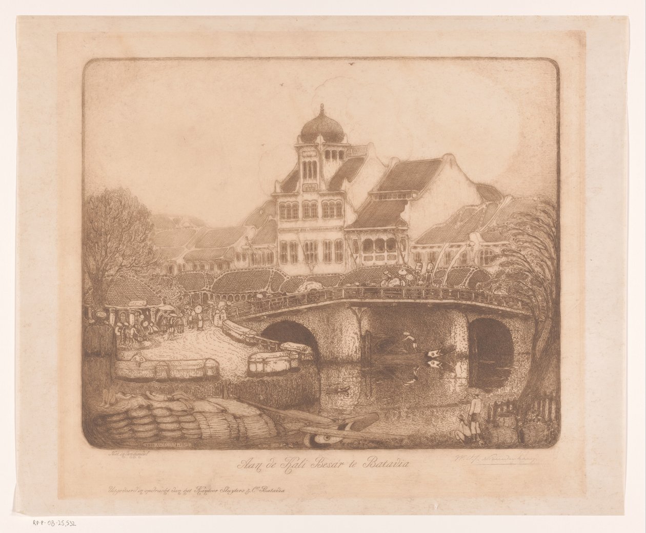 Aan de Kali Besar te Batavia (original titel på objektet) af Wijnand Otto Jan Nieuwenkamp (signed by artist)