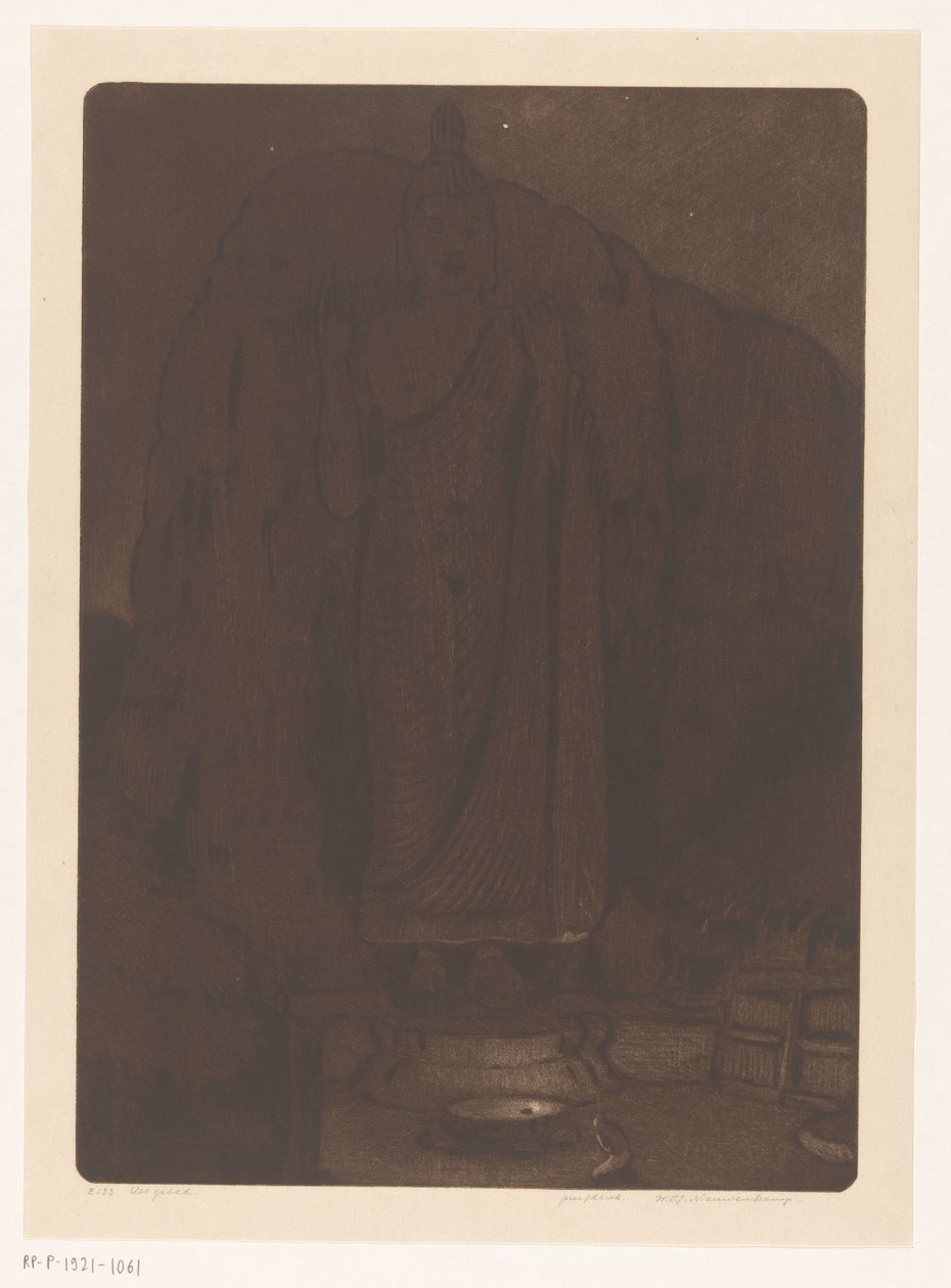 Billed van de boeddha Avukana ved Kekirawa på Sri Lanka Het gebed (original titel) af Wijnand Otto Jan Nieuwenkamp (signed by artist)
