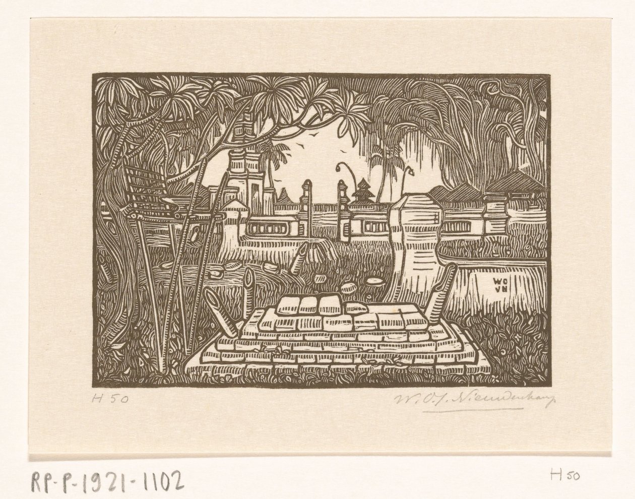 Kirkegård ved Singaraja på Bali Kirkegård på Bali af Wijnand Otto Jan Nieuwenkamp (signed by artist)
