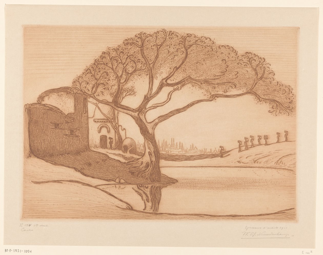 Træ ved en dam nær Kairo Near Cairo (original titel) Cairo (titel på objekt) af Wijnand Otto Jan Nieuwenkamp (signed by artist)