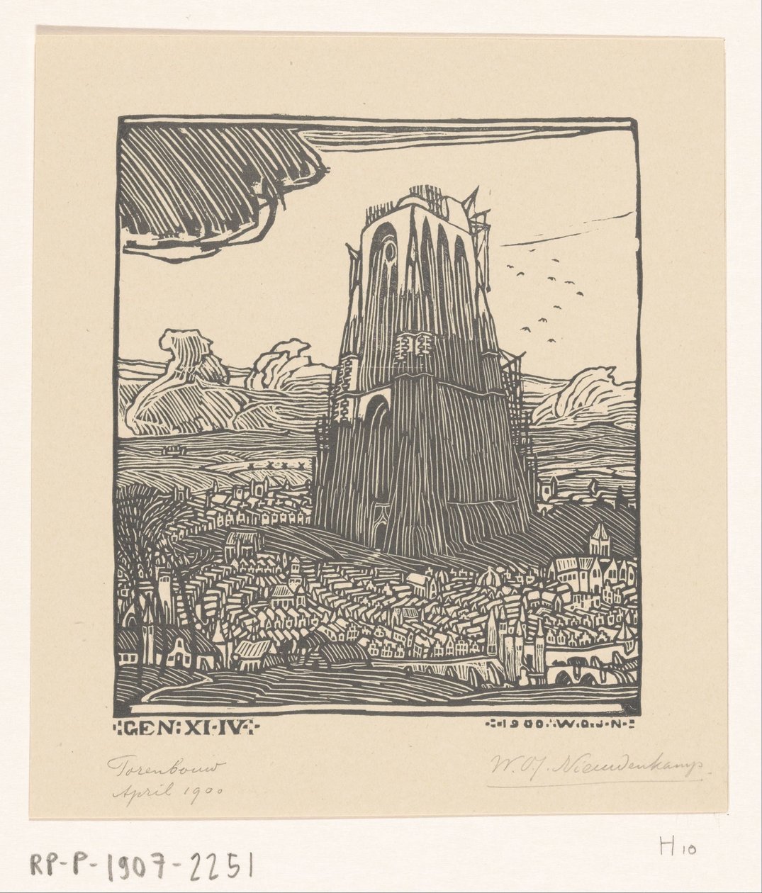 Opførelse af Babelstårnet Tårnbygning (original titel) af Wijnand Otto Jan Nieuwenkamp (signed by artist)