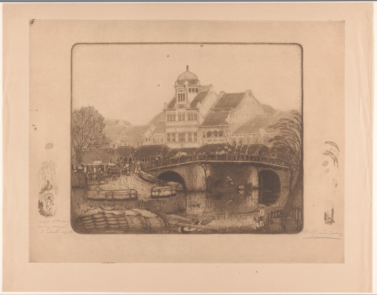 Bro og kontorbygning i Batavia På Kali Besar i Batavia (original titel) af Wijnand Otto Jan Nieuwenkamp (signed by artist)