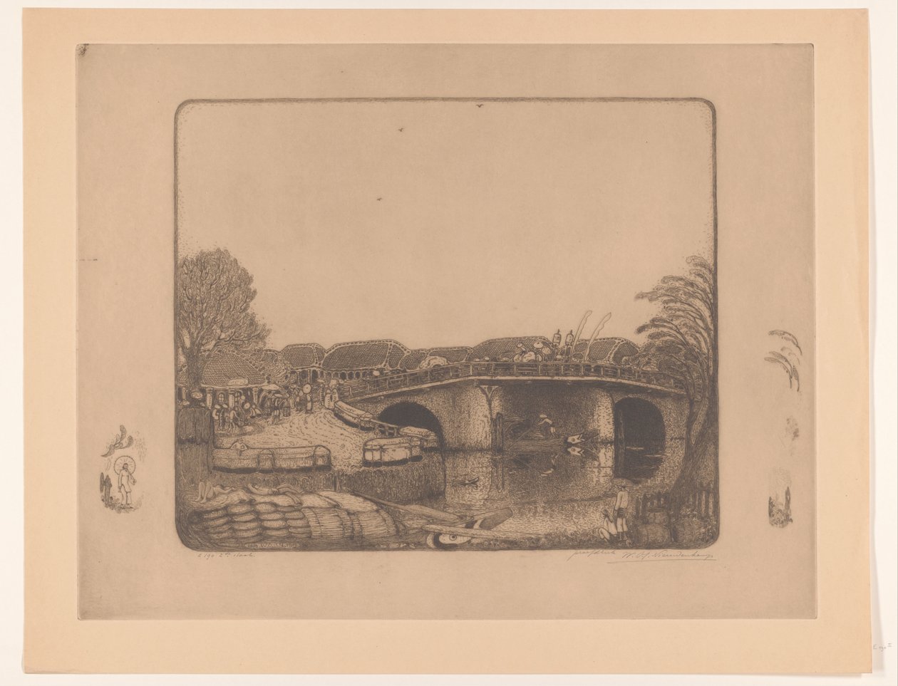 Brugge i Batavia Aan de Kali Besar te Batavia (original titel) af Wijnand Otto Jan Nieuwenkamp (signed by artist)