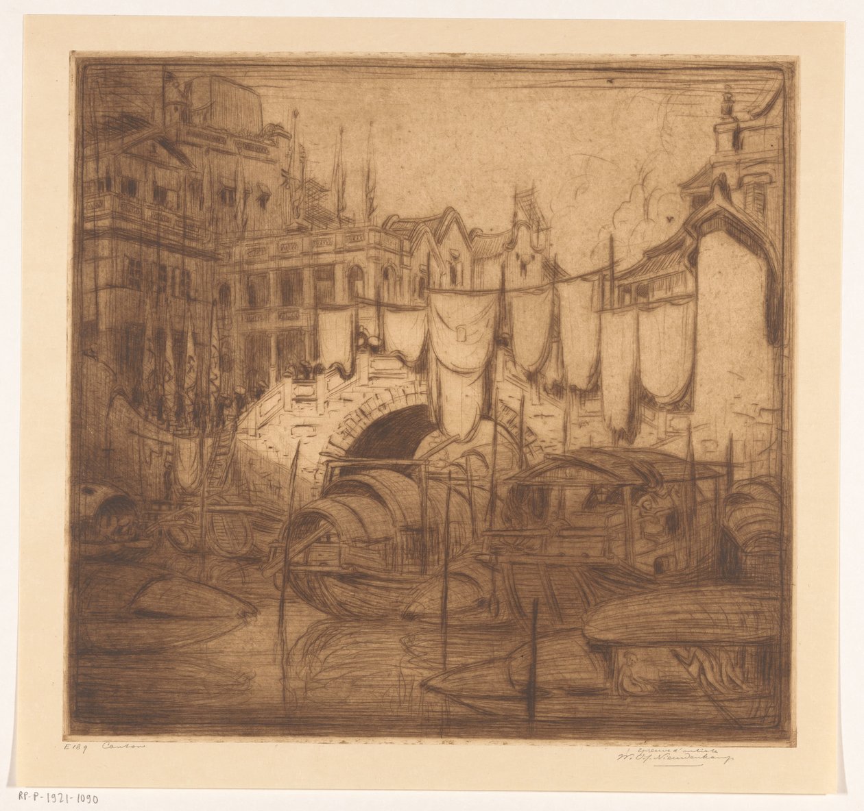 Bro over en flod i kantonen Canton (original titel) af Wijnand Otto Jan Nieuwenkamp (signed by artist)