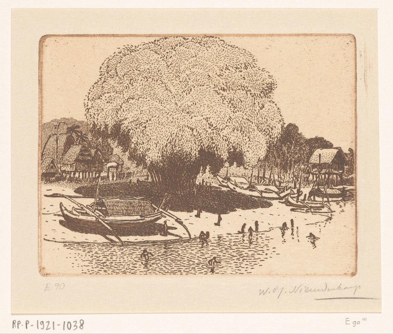 Udsigt over Loloan Barat på Bali Fiskerbyen (original titel) af Wijnand Otto Jan Nieuwenkamp (signed by artist)