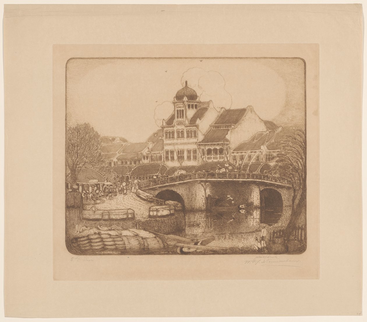 Kontorbygningen til firmaet Sluyters & Co. Kali Besar Batavia (original titel) af Wijnand Otto Jan Nieuwenkamp (signed by artist)