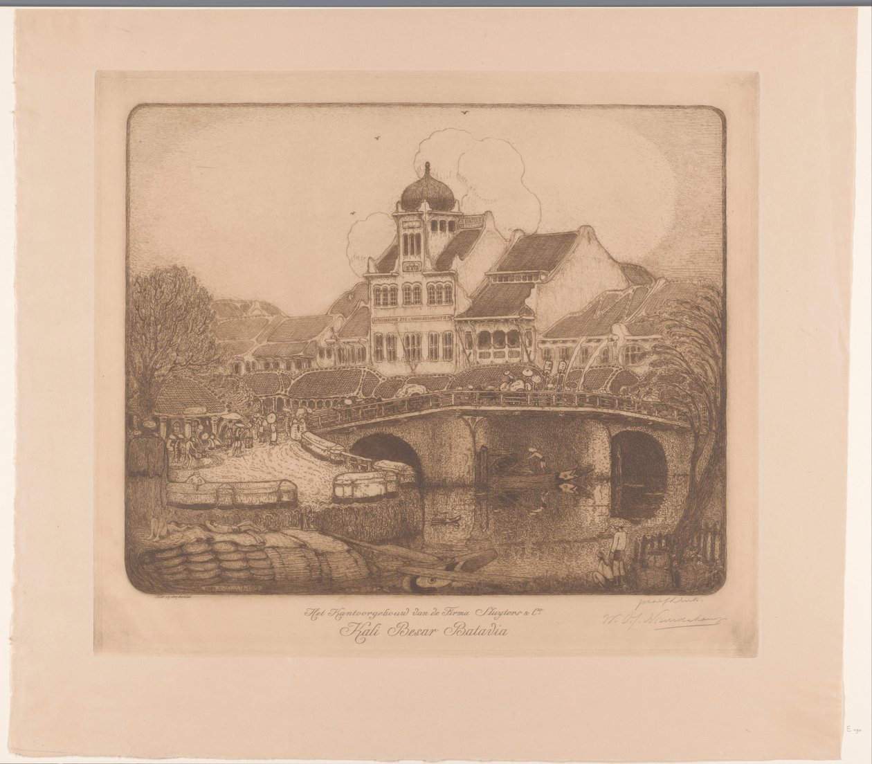 Kontorbygningen til Firma Sluyters & Co. Kali Besar Batavia (original titel på objektet) af Wijnand Otto Jan Nieuwenkamp (signed by artist)