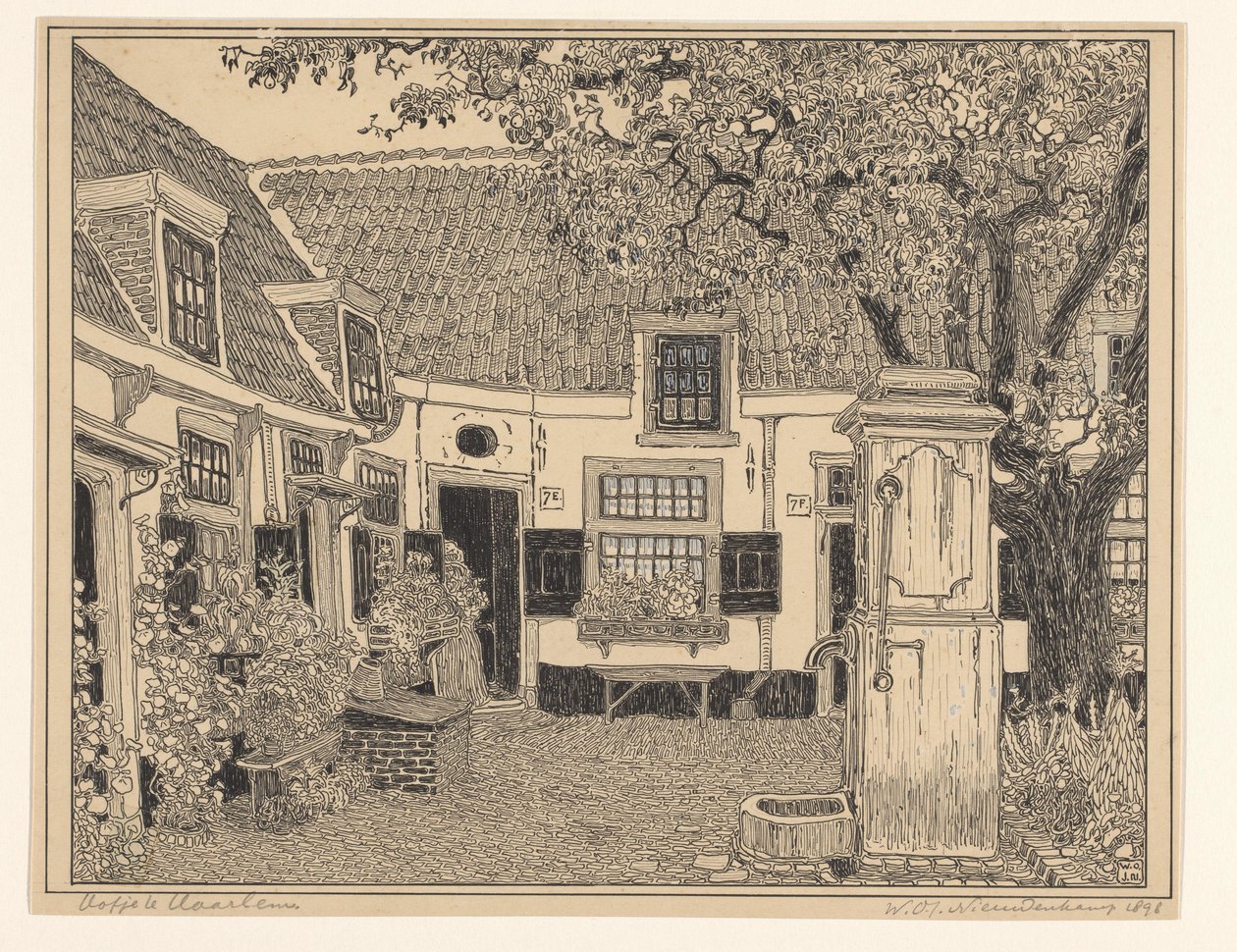 Hofje van Loo i Haarlem af Wijnand Otto Jan Nieuwenkamp (signed by artist)